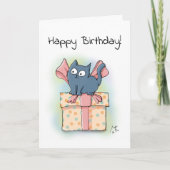 Happy Cartoon Kitten op doos met lintje Kaart (Voorkant)