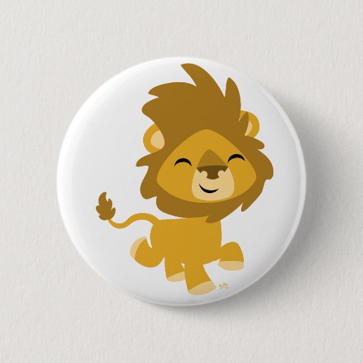 Happy Cartoon Lion Button Badge (Voorkant)