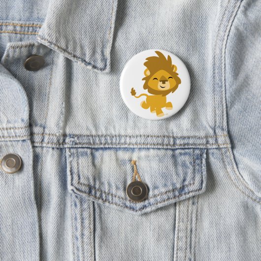 Happy Cartoon Lion Button Badge (In situ)