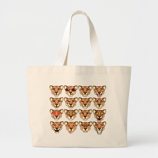 Happy Cartoon Lioness emoticons Bag Grote Tote Bag (Voorkant)