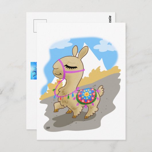 Happy Cartoon Llama Briefkaart (Voorkant / Achterkant)