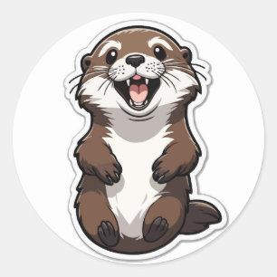 Happy Cartoon Otter Illustration – Leuke Dierlijke Ronde Sticker