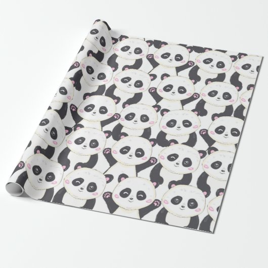 Happy Cartoon Panda Pattern Cadeaupapier (Uitgerold)