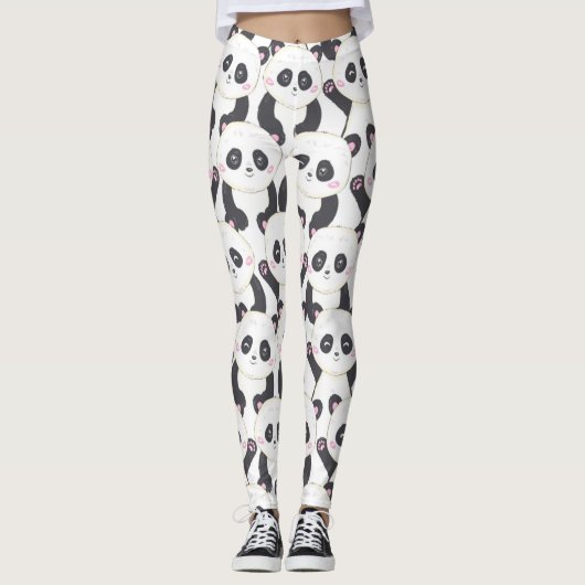 Happy Cartoon Panda Pattern Leggings (Voorkant)