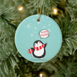 Happy Cartoon Penguin Keramisch Ornament