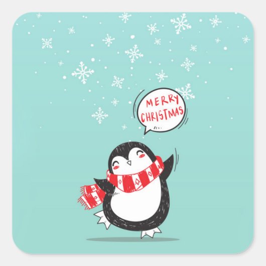 Happy Cartoon Penguin Vierkante Sticker (Voorkant)