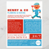 Happy Cartoon Plumber, Plumber, Plumbing Advert Flyer (Voorkant)
