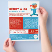 Happy Cartoon Plumber, Plumber, Plumbing Advert Flyer (Hand)