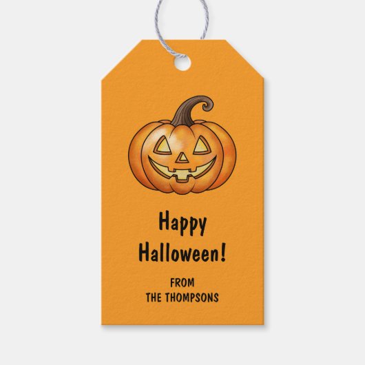 Happy Cartoon Pumpkin Orange Halloween Cadeaulabel (Voorkant)