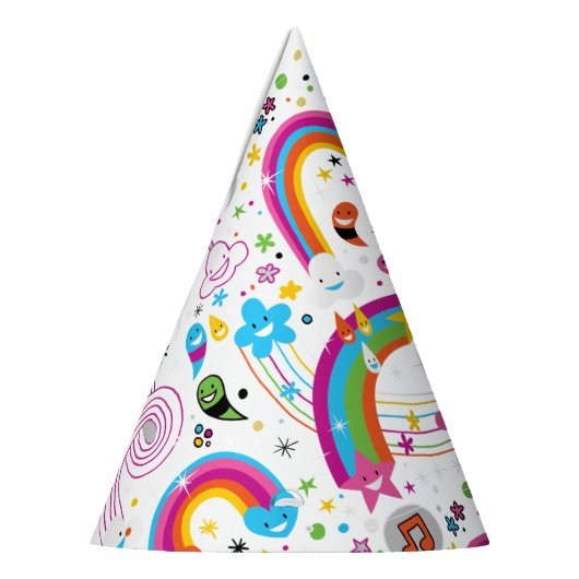 Happy Cartoon Rainbows en Shapes Seamless Pattern Feesthoedjes (Links)