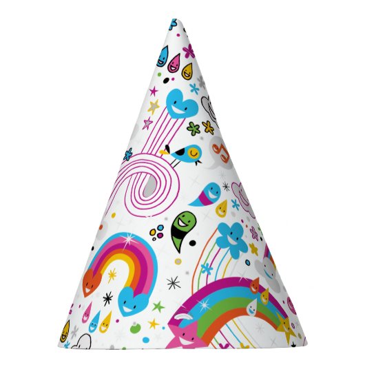 Happy Cartoon Rainbows en Shapes Seamless Pattern Feesthoedjes (Rechts)