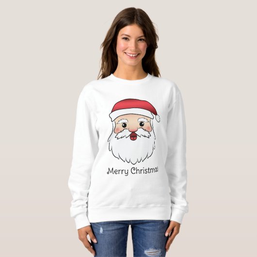 Happy Cartoon Santa Claus Head met aangepaste teks Trui (Voorkant volledig)