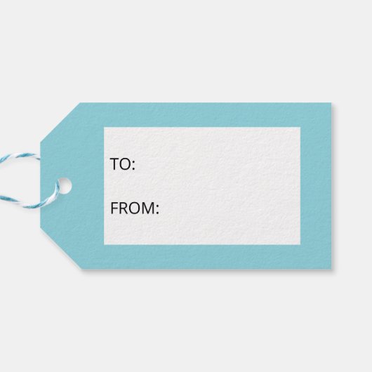 Happy Cartoon Santa Claus Head op blauw en tekst Cadeaulabel (Achterkant Horizontaal)