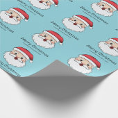 Happy Cartoon Santa Claus Head op blauw en tekst Cadeaupapier (Hoek)