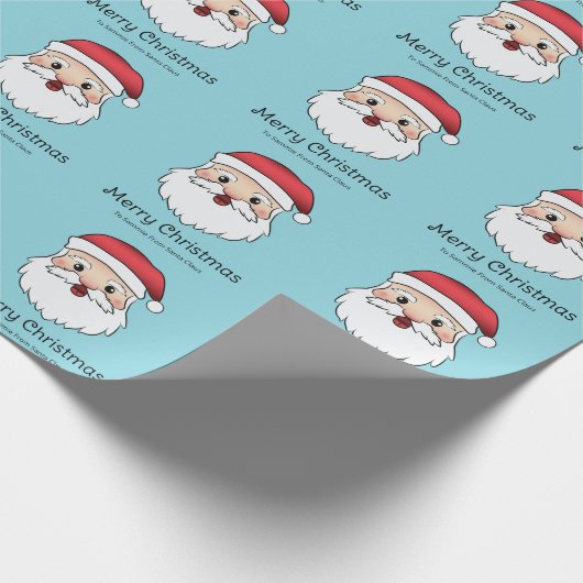 Happy Cartoon Santa Claus Head op blauw en tekst Cadeaupapier (Hoek)