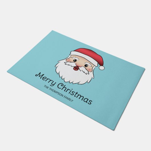Happy Cartoon Santa Claus Head op blauw en tekst Deurmat (Schuin)