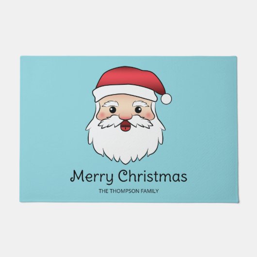 Happy Cartoon Santa Claus Head op blauw en tekst Deurmat (Voorkant)