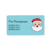 Happy Cartoon Santa Claus Head op blauw en tekst Etiket (Voorkant)