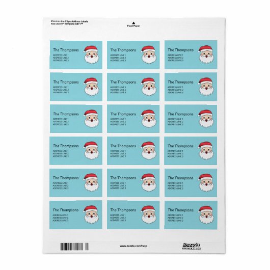 Happy Cartoon Santa Claus Head op blauw en tekst Etiket (Full Sheet)