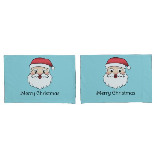 Happy Cartoon Santa Claus Head op blauw en tekst Kussensloop (Voorkant-Set)