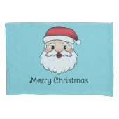 Happy Cartoon Santa Claus Head op blauw en tekst Kussensloop (Voorkant-Links)