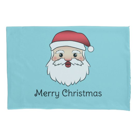 Happy Cartoon Santa Claus Head op blauw en tekst Kussensloop (Voorkant-Links)