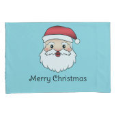 Happy Cartoon Santa Claus Head op blauw en tekst Kussensloop (Voorkant-Rechts)