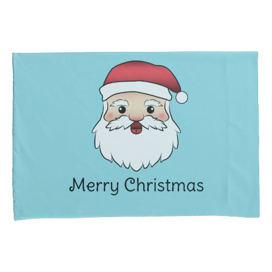 Happy Cartoon Santa Claus Head op blauw en tekst Kussensloop (Voorkant-Rechts)