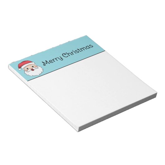 Happy Cartoon Santa Claus Head op blauw en tekst Notitieblok (Schuin)