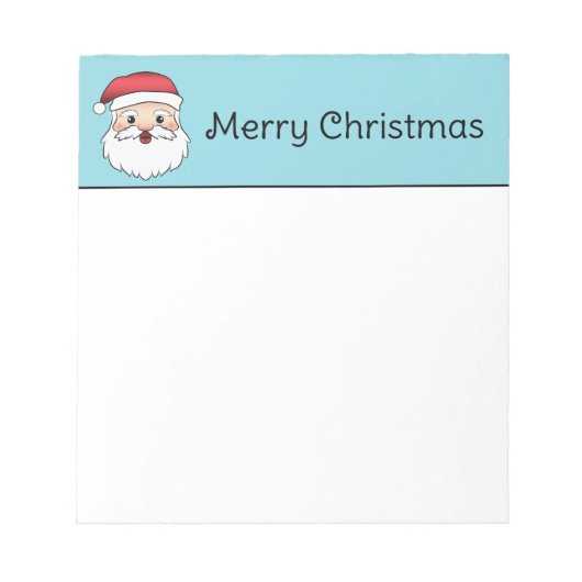 Happy Cartoon Santa Claus Head op blauw en tekst Notitieblok (Voorkant)