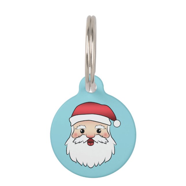 Happy Cartoon Santa Claus Head op Blue Huisdierpenning (Voorkant)
