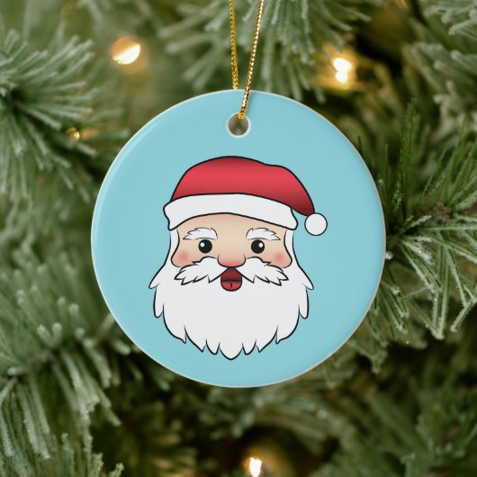 Happy Cartoon Santa Claus Head op Blue Keramisch Ornament (Boom)
