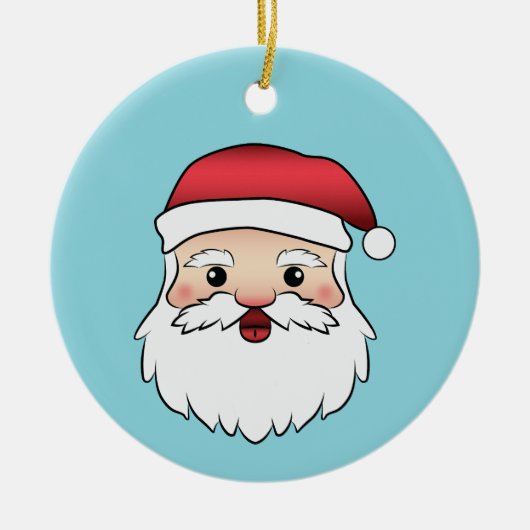 Happy Cartoon Santa Claus Head op Blue Keramisch Ornament (Voorkant)