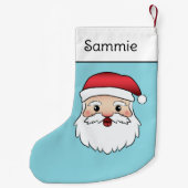 Happy Cartoon Santa Claus Head op Blue Kleine Kerstsok (Achterkant)