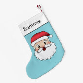 Happy Cartoon Santa Claus Head op Blue Kleine Kerstsok (Achterkant (Hangend))