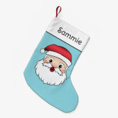 Happy Cartoon Santa Claus Head op Blue Kleine Kerstsok (Voorkant (Hangend))