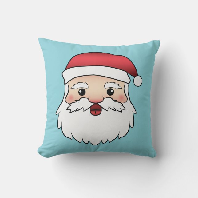 Happy Cartoon Santa Claus Head op Blue Kussen (Voorkant)