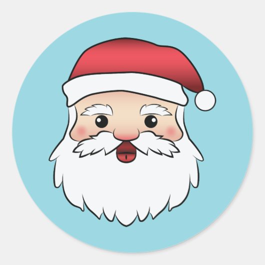 Happy Cartoon Santa Claus Head op Blue Ronde Sticker (Voorkant)