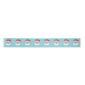 Happy Cartoon Santa Claus-hoofden op blauw Satijnen Lint (Voorkant)