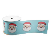 Happy Cartoon Santa Claus-hoofden op blauw Satijnen Lint (Spoel)