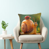Happy Cartoon Snail Hosting Ladybug Kussen (Stoel)