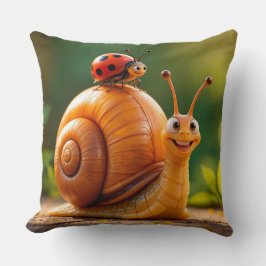 Happy Cartoon Snail Hosting Ladybug Kussen