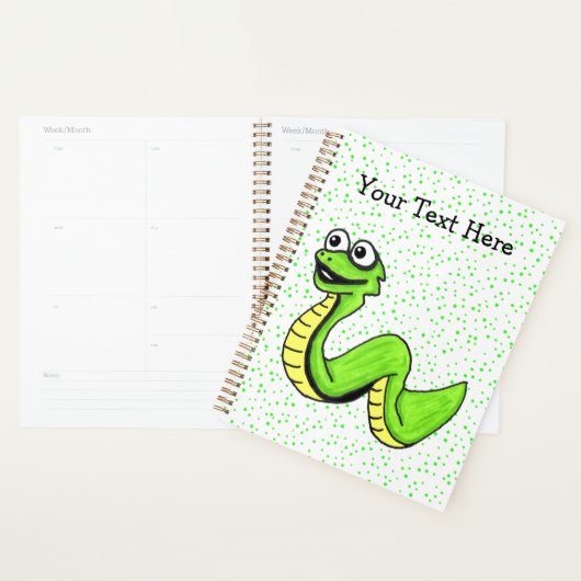Happy Cartoon Snake Heldergroen op stippen Planner (Display)