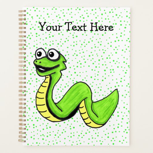Happy Cartoon Snake Heldergroen op stippen Planner (Voorkant)