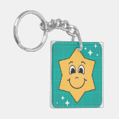 Happy cartoon ster gezicht glimlach, xmas design sleutelhanger (Voorkant Links)