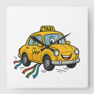 Happy Cartoon Taxi Vierkante Klok
