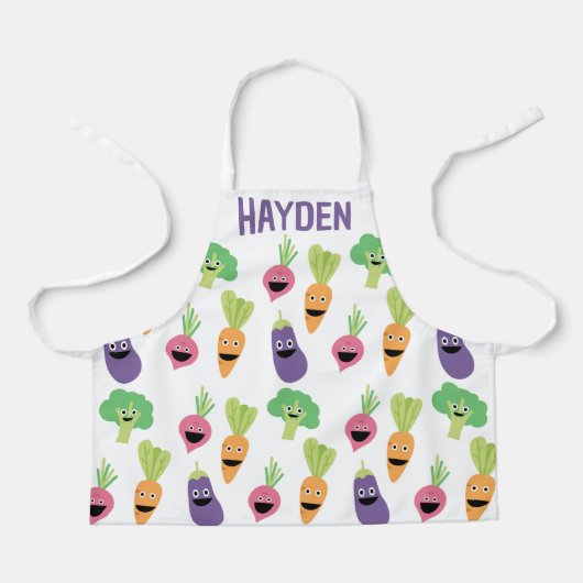 Happy Cartoon Vegetables Personalised Schort (Voorkant)