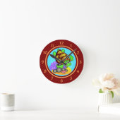 Happy Cartoon Zee Turtle met helder rood en goud Ronde Klok (Huis)