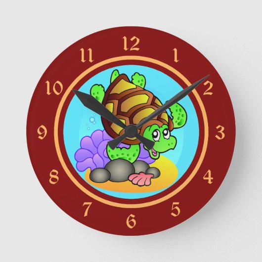 Happy Cartoon Zee Turtle met helder rood en goud Ronde Klok (Voorkant)