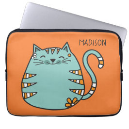Happy Cat, aangepaste naam en kleuren laptophoezen Laptop Sleeve